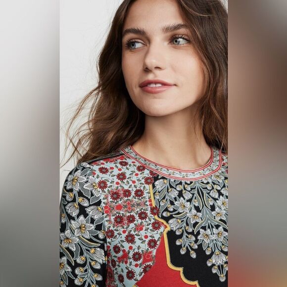 Alice + Olivia FLORAL CREWNECK MIDI DRESS size 2 Stretch Boho Feminine Vacation - Picture 15 of 16